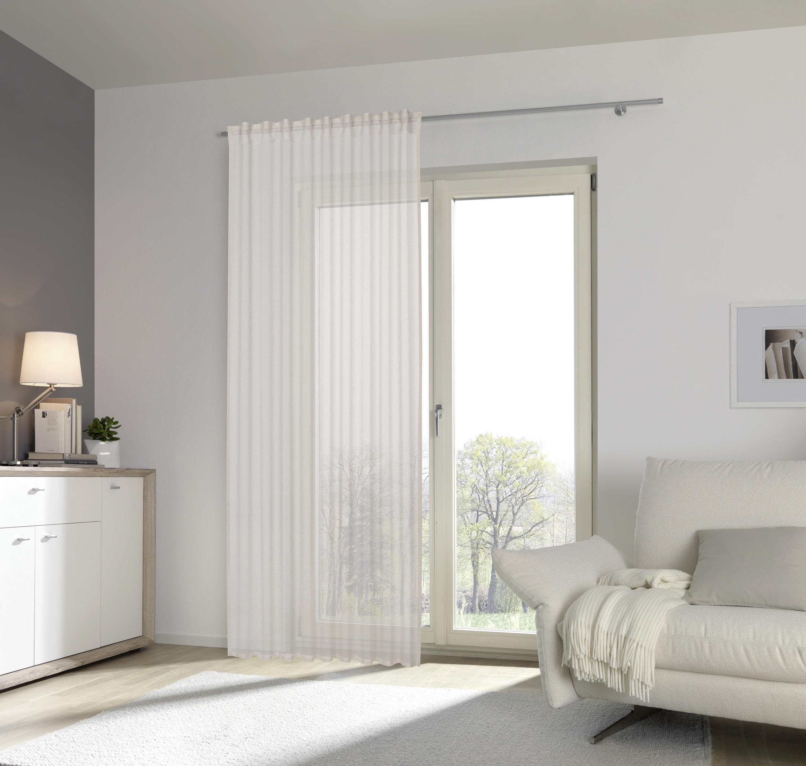 GARDINLÄNGD halvtransparent  - beige, Klassisk, textil (140/245cm) - Esposa