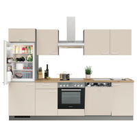KÜCHENBLOCK 280 cm   in Anthrazit, Creme  - Edelstahlfarben/Eichefarben, KONVENTIONELL, Holzwerkstoff/Metall (280cm) - Welnova
