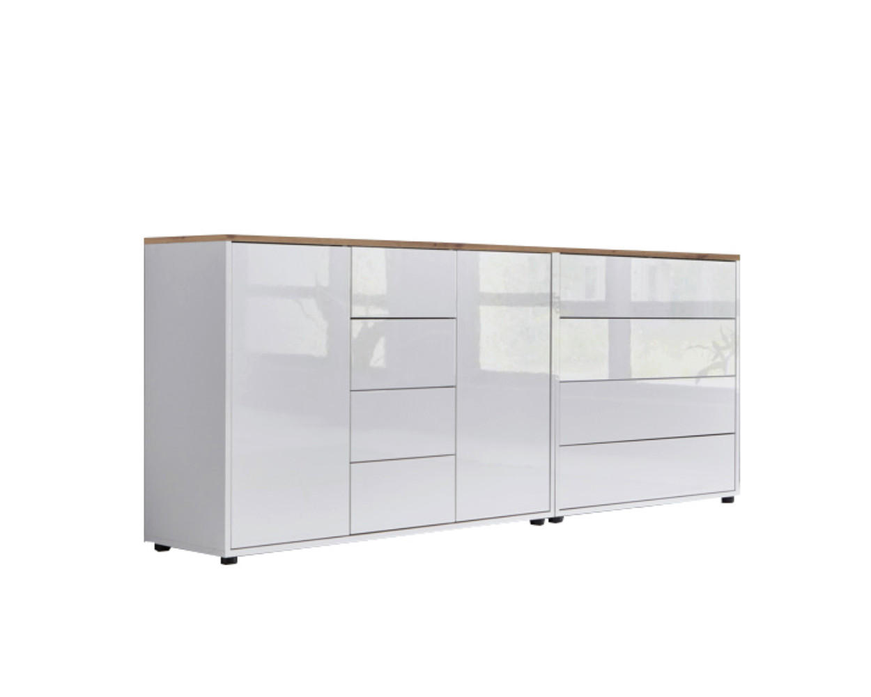 SIDEBOARD Mailand Set 14  in 184,5/73/33 cm  - Weiß Hochglanz/Schwarz, MODERN, Holzwerkstoff (184,5/73/33cm) - MID.YOU