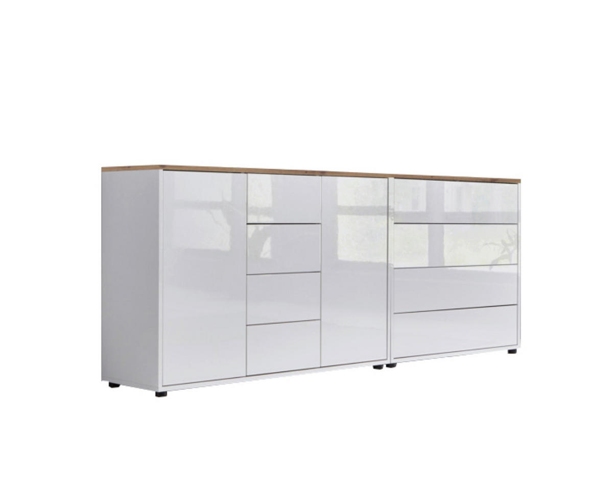 SIDEBOARD Mailand Set 14  in 184,5/73/33 cm  - Weiß Hochglanz/Schwarz, MODERN, Holzwerkstoff (184,5/73/33cm) - MID.YOU