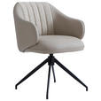 ARMLEHNSTUHL  Sitzfläche 360° drehbar, automatische Rückholfunktion Leinenoptik Echtleder  - Taupe/Schwarz, Design, Leder/Textil (60/82/62cm) - Novel