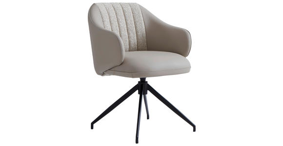 ARMLEHNSTUHL  Sitzfläche 360° drehbar, automatische Rückholfunktion Leinenoptik Echtleder  - Taupe/Schwarz, Design, Leder/Textil (60/82/62cm) - Novel