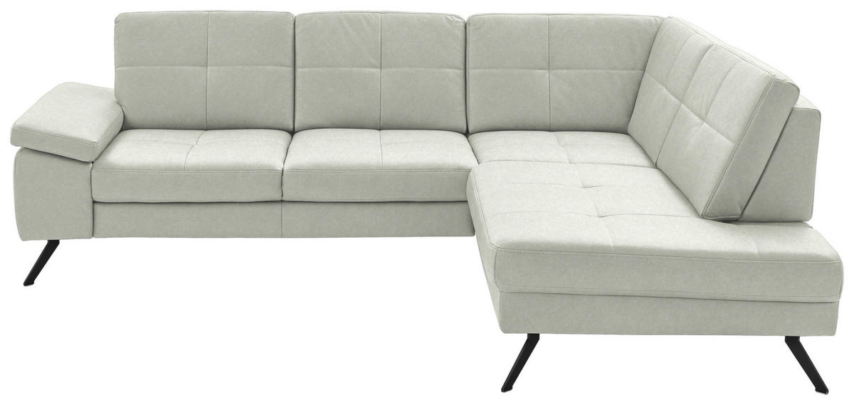 ECKSOFA in Lederlook, Mikrofaser Hellgrau  261/220 cm  - Hellgrau/Schwarz, Design, Textil/Metall (261/220cm) - Beldomo System