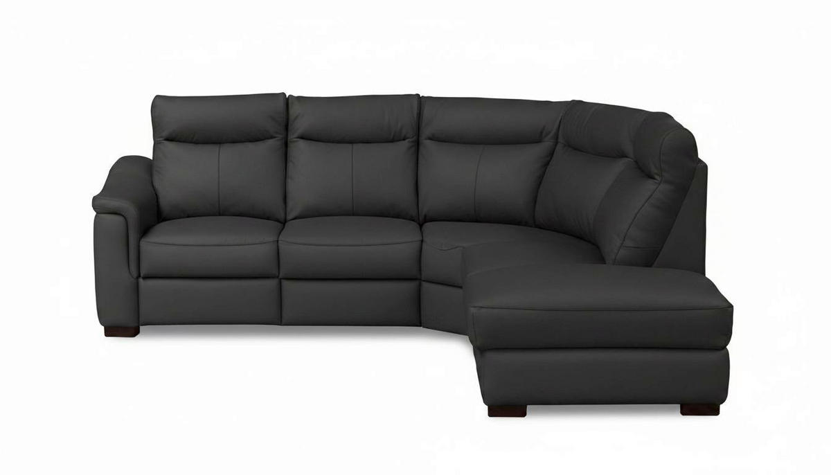 ECKSOFA Echtleder Schwarz  - Wengefarben/Schwarz, Design, Leder/Holz (260/229cm) - Livetastic