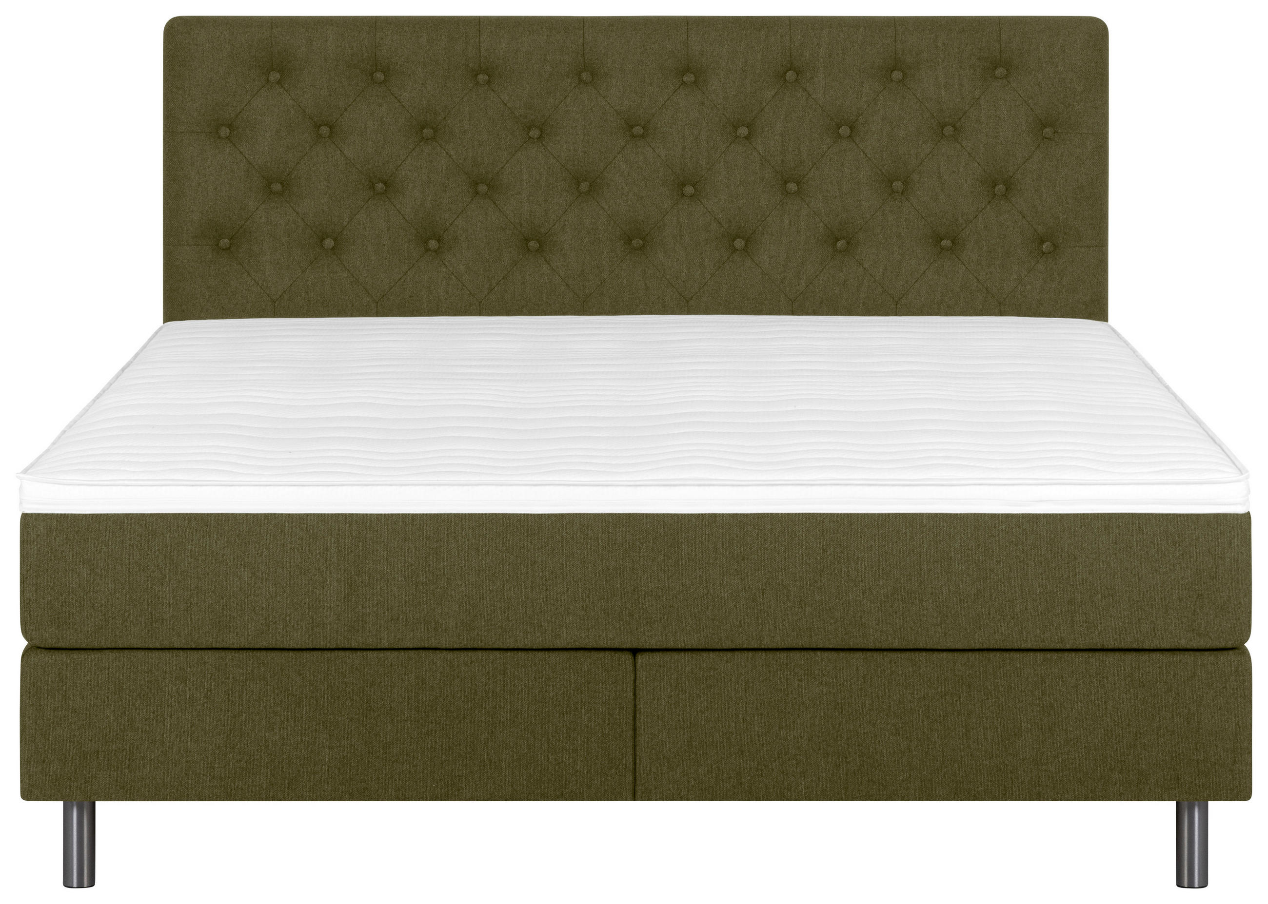 BOXSPRINGBETT 160/200 cm  in Olivgrün  - Silberfarben/Olivgrün, KONVENTIONELL, Textil/Metall (160/200cm) - Welnova