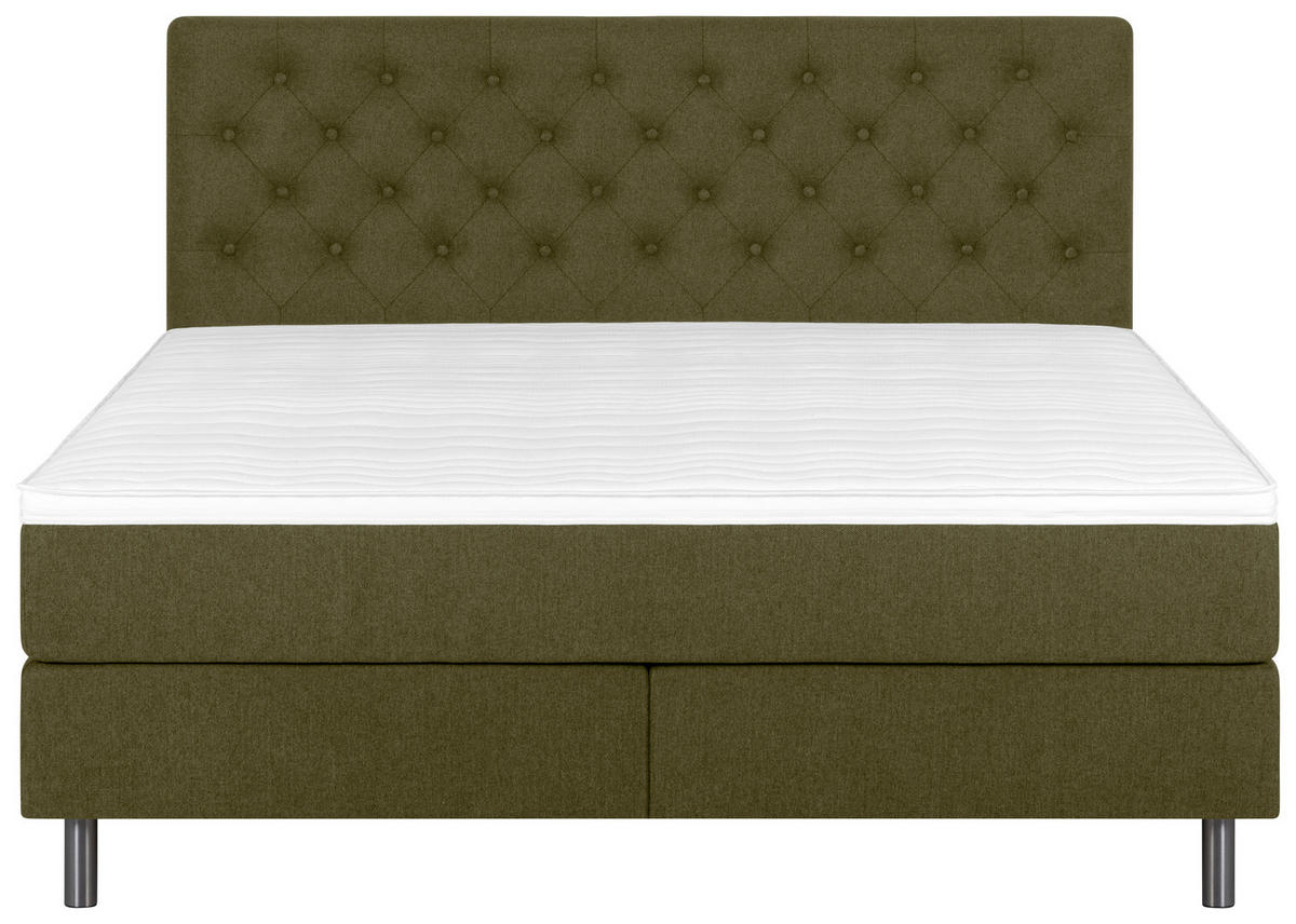 BOXSPRINGBETT 180/200 cm  in Olivgrün  - Silberfarben/Olivgrün, KONVENTIONELL, Textil/Metall (180/200cm) - Welnova