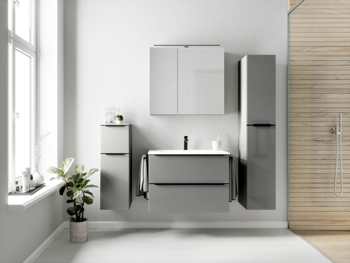 WASCHTISCHKOMBI 81 cm  - Schieferfarben/Schwarz, MODERN, Holzwerkstoff/Stein (81cm) - Nobilia