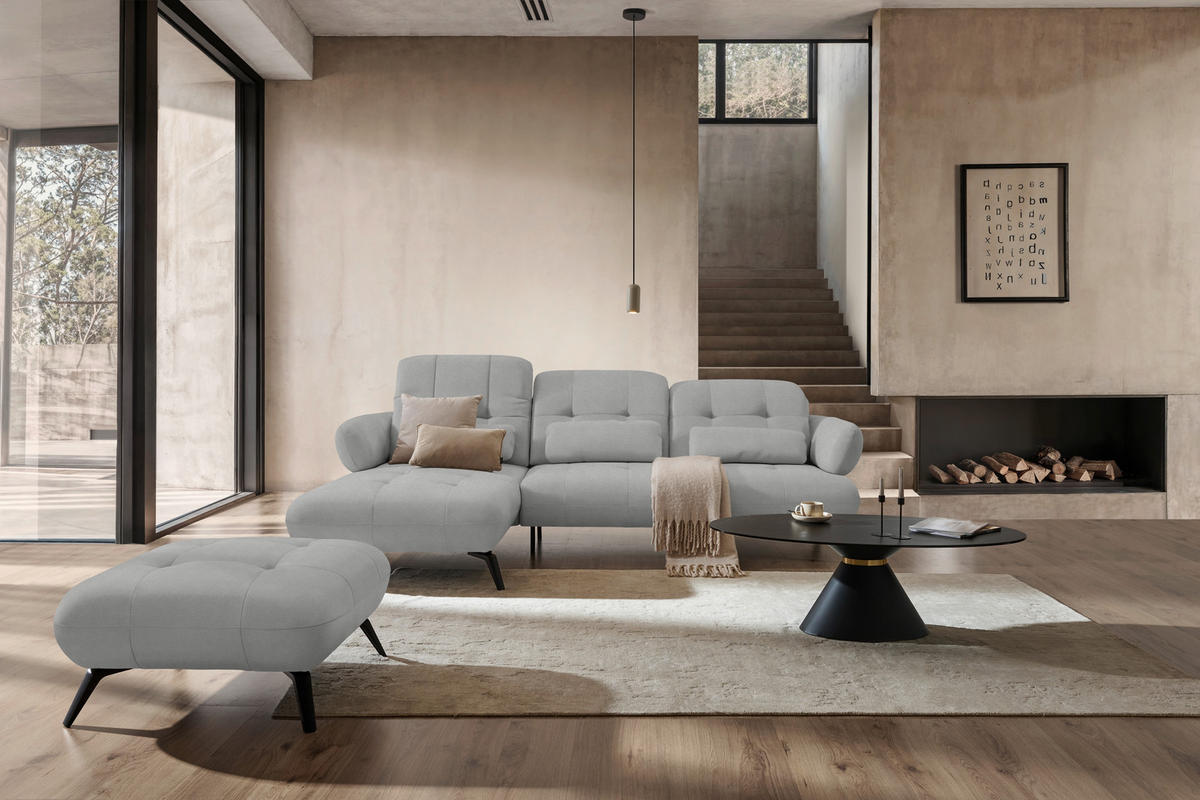 ECKSOFA Flachgewebe Hellgrau  - Hellgrau/Schwarz, Modern, Textil/Metall (180/282cm) - Novel