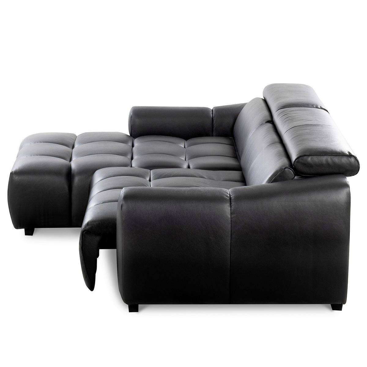 ECKSOFA AVEIRO Schwarz Echtleder Bettkasten, Kopfteilverstellung, Sitzvorzug  - Schwarz, Design, Leder/Kunststoff (177/274cm) - Livetastic