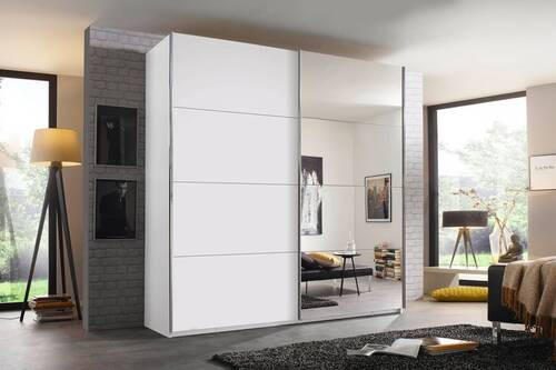 SCHWEBETÜRENSCHRANK in Weiss  - Chromfarben/Weiss, Design, Glas/Holzwerkstoff (181/236/68cm) - Xora