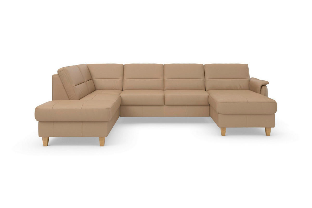 WOHNLANDSCHAFT PALMERA E Cappuccino Echtleder  - Eichefarben/Cappuccino, Basics, Leder/Holz (212/308/163cm) - Sit & More