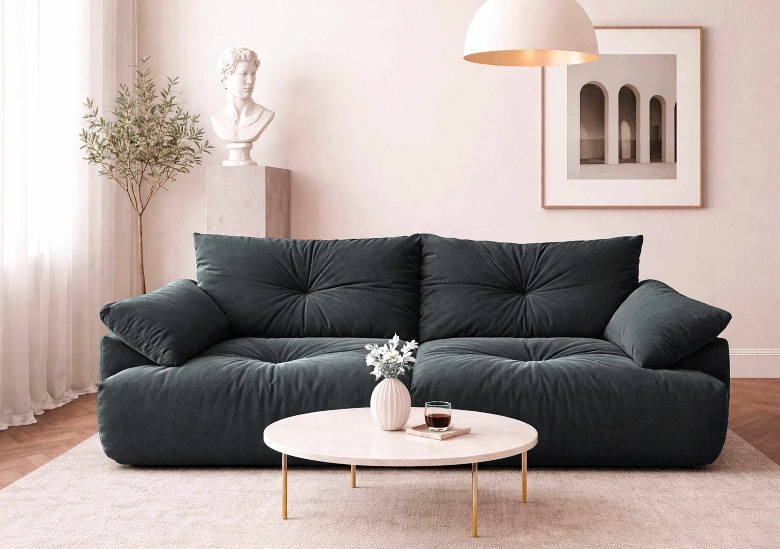 Thumbnail - Ambia Home Bigsofa, Dunkelgrau, Textil, 2-Sitzer, 243x90.5x130 cm, Rücken echt, Wohnzimmer, Sofas & Couches, Sofas, Bigs...