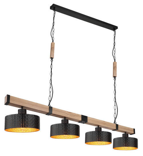 HÄNGLAMPA Rielly 140/25/120 cm  - svart/mörkbrun, Natur, metall/trämaterial (140/25/120cm) - Globo