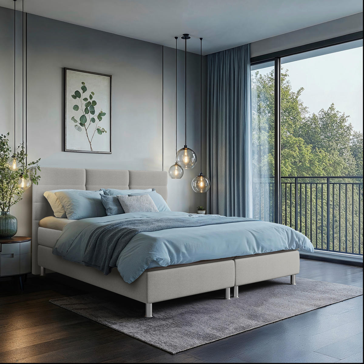 BOXBETT  in Grau  - Chromfarben/Grau, KONVENTIONELL, Textil/Metall (160/200cm) - Carryhome