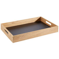 SERVIERTABLETT Naturmaterialien  - Schwarz Hochglanz/Braun, Basics, Naturmaterialien (48/6/32cm)