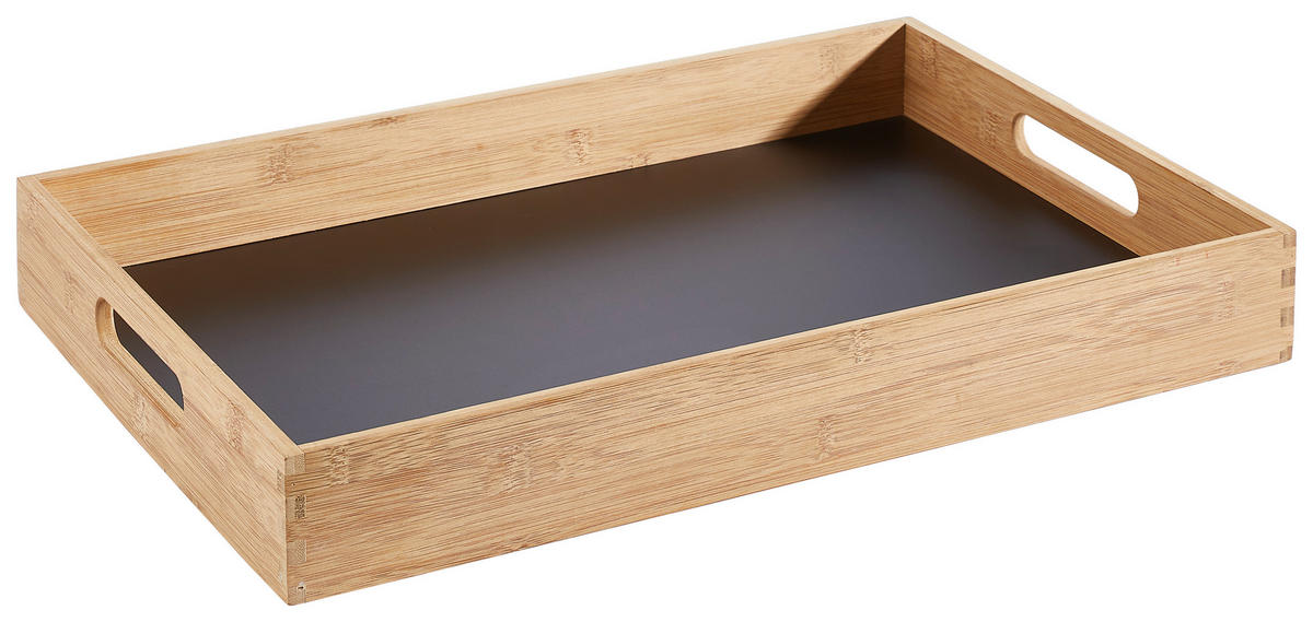 SERVIERTABLETT Naturmaterialien  - Schwarz Hochglanz/Braun, Basics, Naturmaterialien (48/6/32cm)