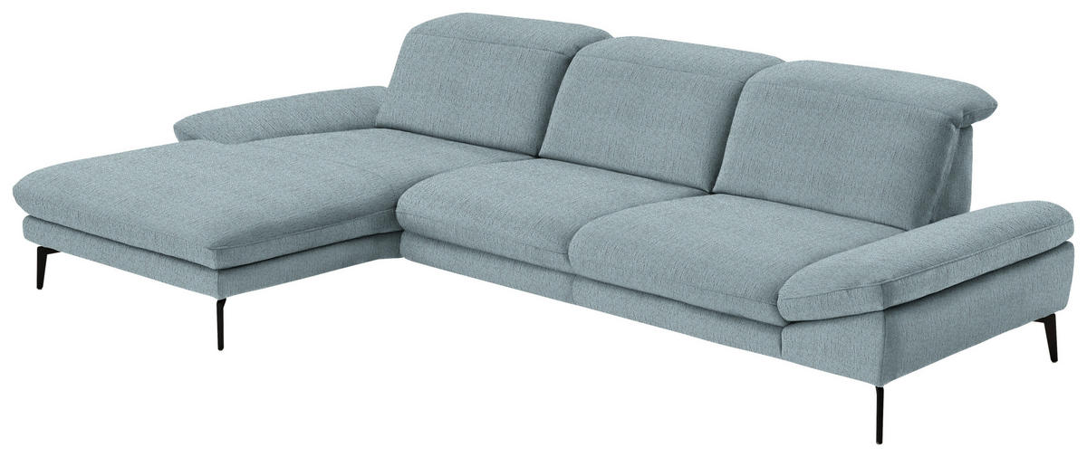ECKSOFA in Chenille Pastellblau  - Pastellblau/Schwarz, Design, Textil/Metall (188/319cm) - Beldomo System