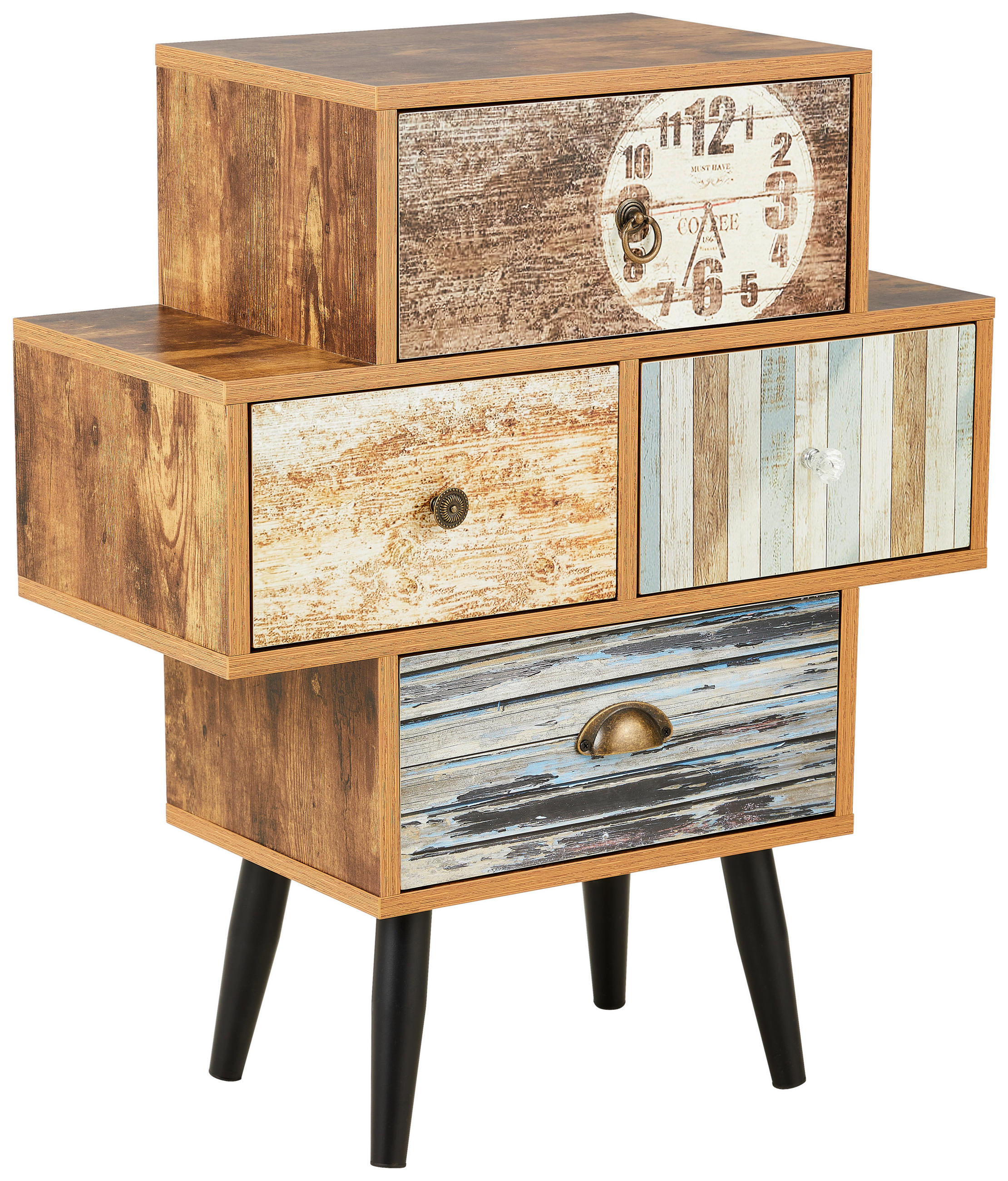 Carryhome Kommode Weiß, Hellblau, Rost, Hellbraun 63x73.8x29 cm
