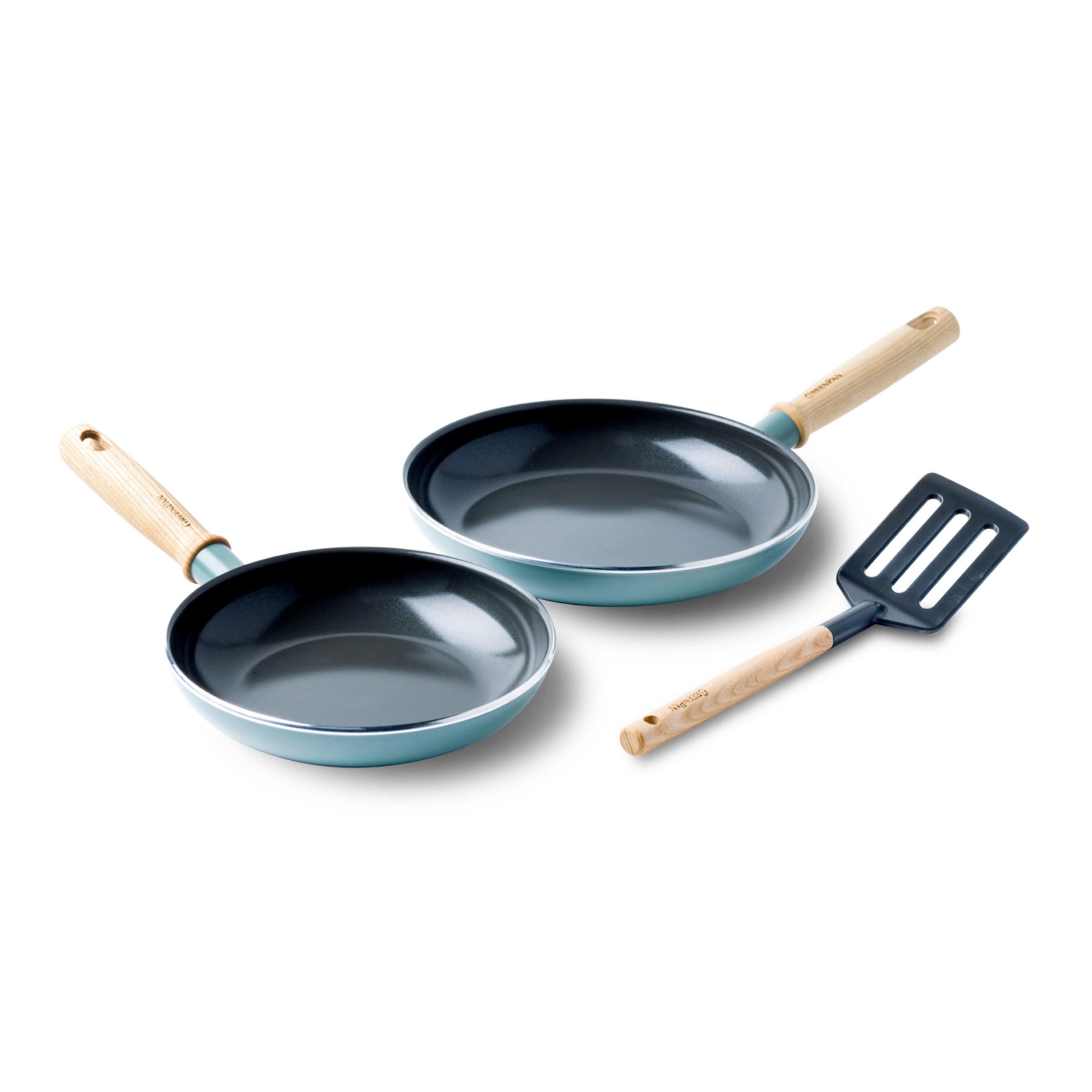 PFANNENSET Mayflower Aluminium 2-teilig  - Schwarz/Hellblau, Basics, Holz/Metall (20 & 20cm) - GreenPan