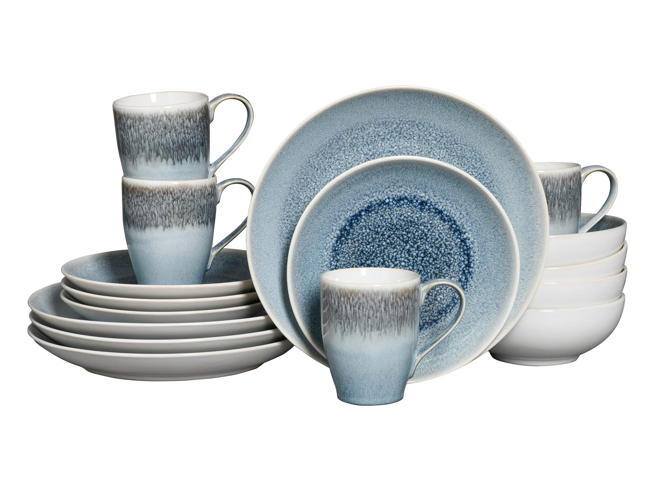 KOMBISERVICE Weiß, Hellblau Caldera Eisblau 16-teilig 4 Personen  - Weiß/Hellblau, Basics, Keramik - Creatable