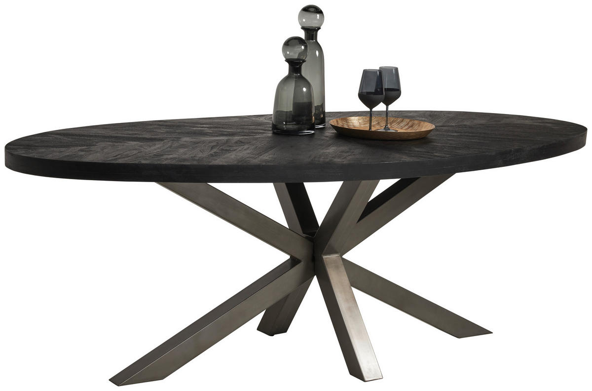 ESSTISCH in Holz, Metall 220/110/76 cm  - Schwarz/Alufarben, Trend, Holz/Metall (220/110/76cm) - Ambia Home