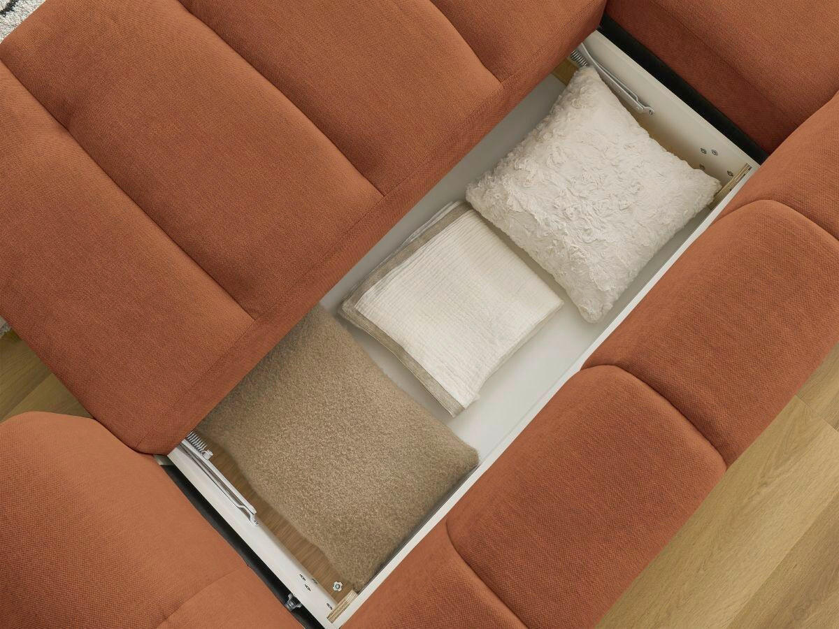 ECKSCHLAFSOFA FUJI Leinenoptik Orange  inkl.  - Schwarz/Orange, MODERN, Kunststoff/Textil (160/292cm)