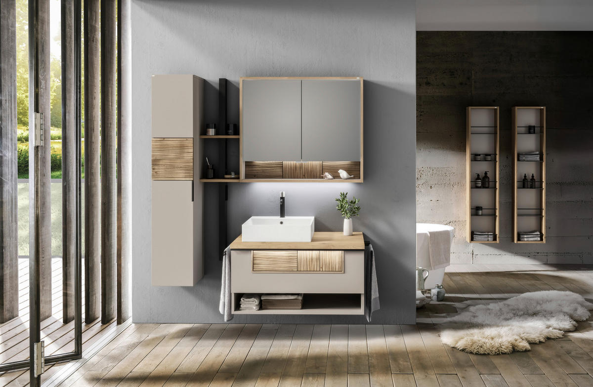 BADEZIMMER 3-teilig  in 128,5 cm  - Taupe/Wildeiche, LIFESTYLE, Glas/Holz (128,5cm) - Voglauer