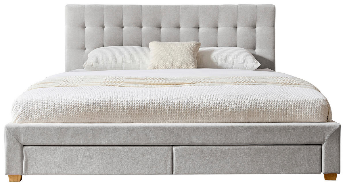 POLSTERBETT 140/200 cm, inkl. gepolstertes Kopfteil, Lattenrost, Bettschubladen,  in Hellgrau  - Hellgrau/Naturfarben, Design, Holz/Textil (140/200cm) - Boxxx