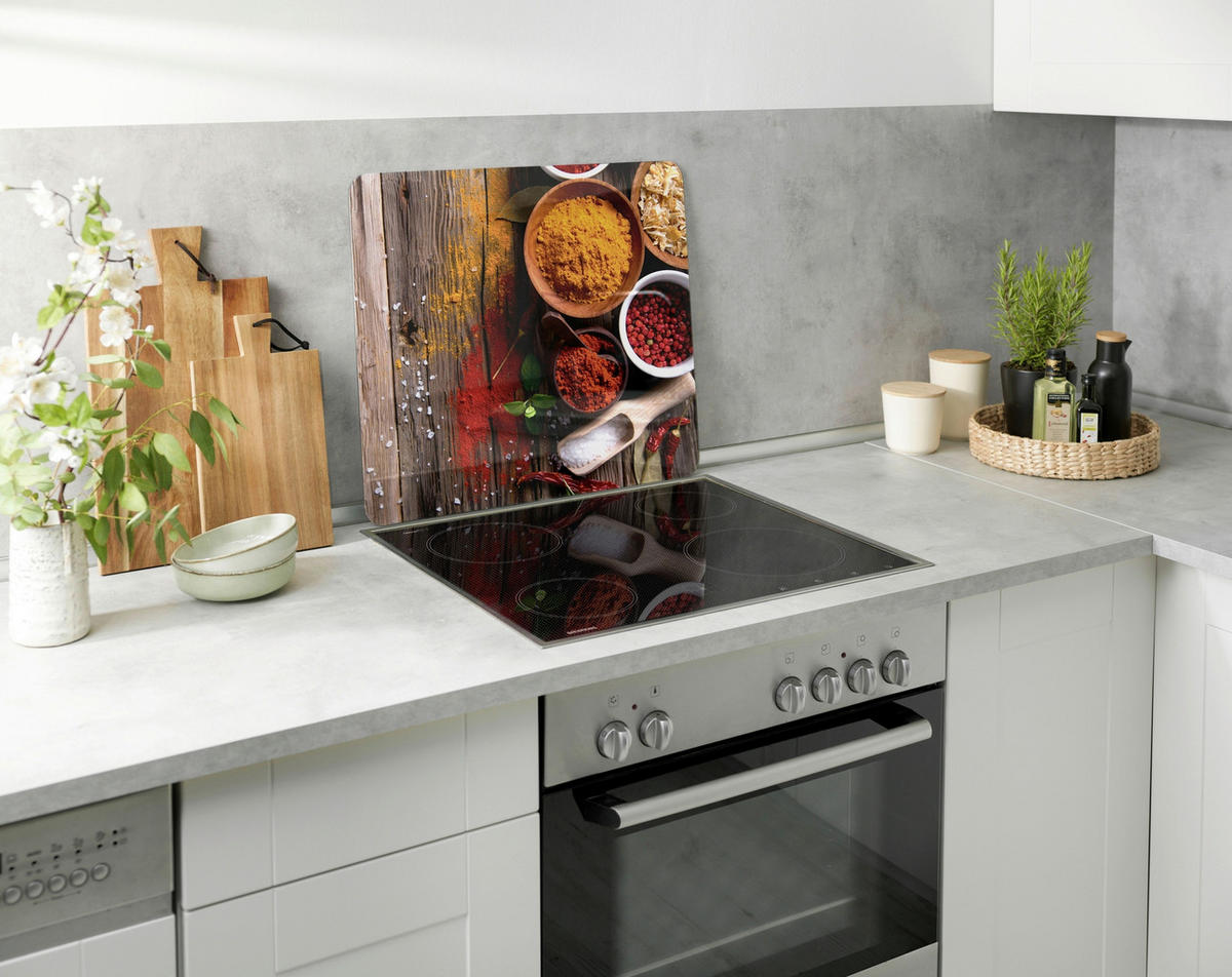 HERDABDECKPLATTE 53870100  - Currygelb/Dunkelbraun, Design, Glas/Kunststoff (56/0,5/50cm) - Wenko