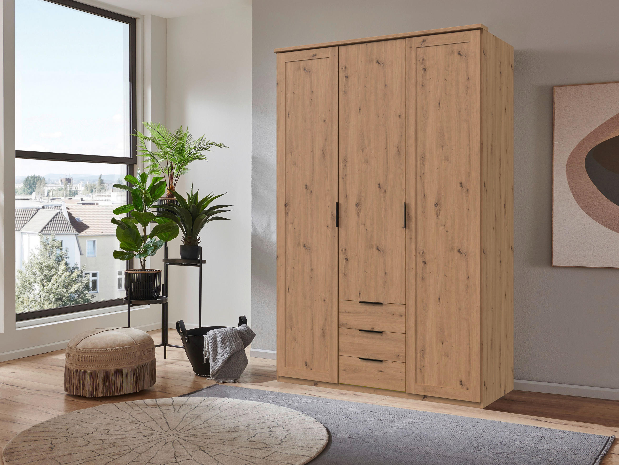 DREHTÜRENSCHRANK in Eiche Artisan  - Schwarz/Eiche Artisan, Konventionell, Holzwerkstoff/Metall (135/210/58cm) - MID.YOU