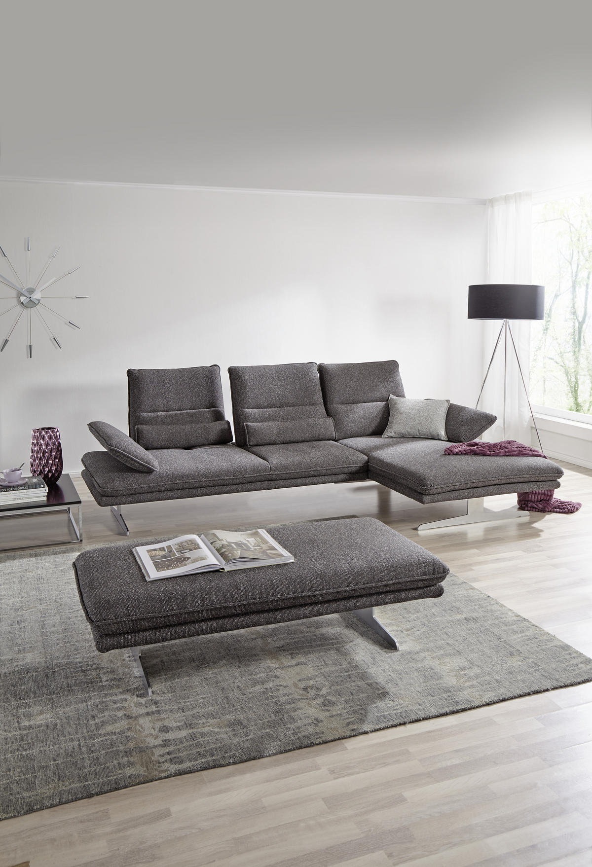 ECKSOFA in Webstoff Anthrazit  - Chromfarben/Anthrazit, Design, Textil (291/164cm) - Chilliano