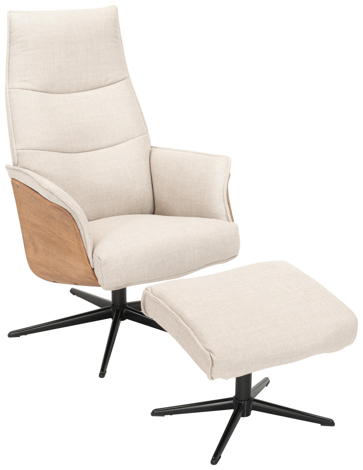RELAXFÅTÖLJ i trä, metall, textil ekfärgad, beige  - beige/svart, Klassisk, metall/trä (67/101/80cm) - Welnova