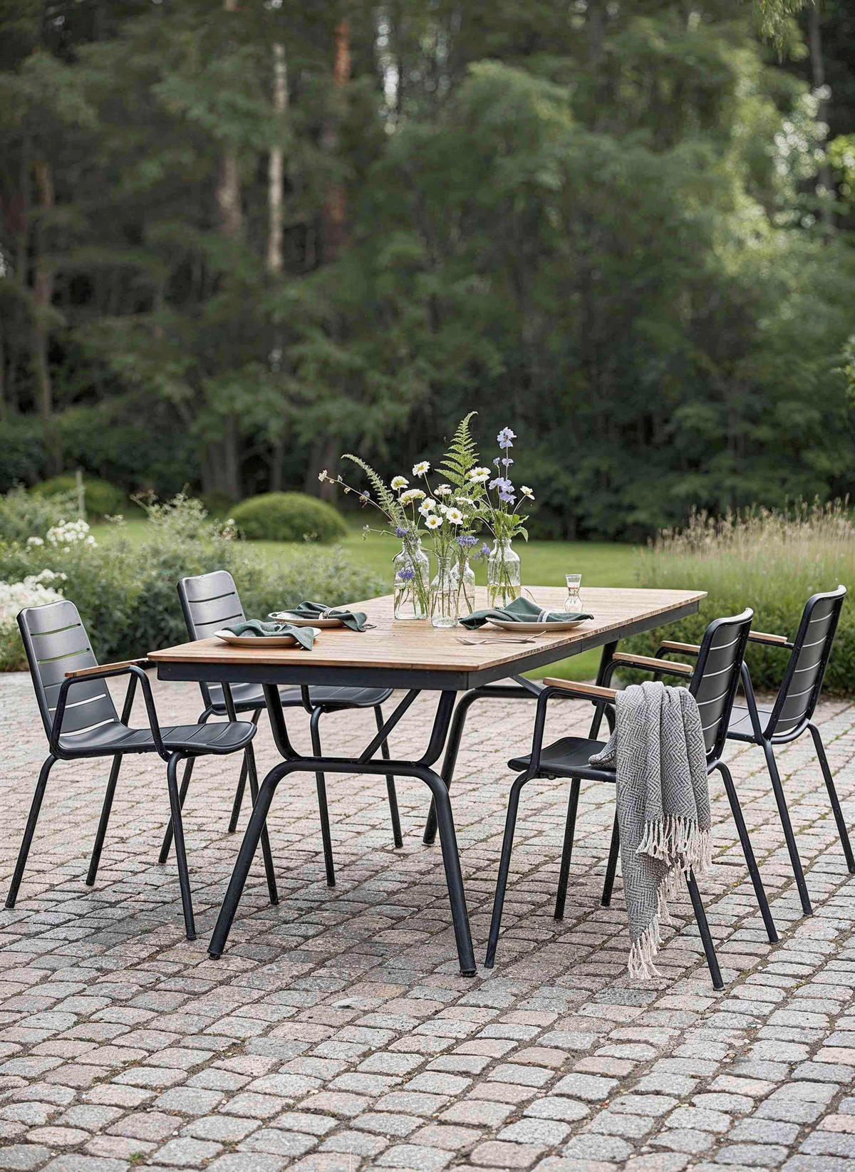 GARTENTISCHGRUPPE Teakholzvollmassiv Aluminium  - Anthrazit/Teakfarben, Natur, Holz/Metall (198/74/138cm) - Gardenson