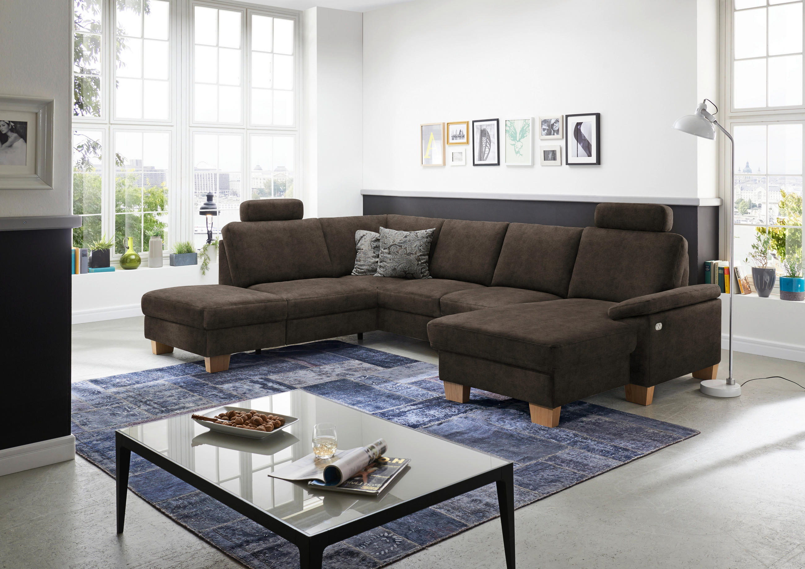 WOHNLANDSCHAFT in Velours Dunkelbraun  - Eichefarben/Dunkelbraun, Konventionell, Holz/Textil (235/316/167cm) - Beldomo System