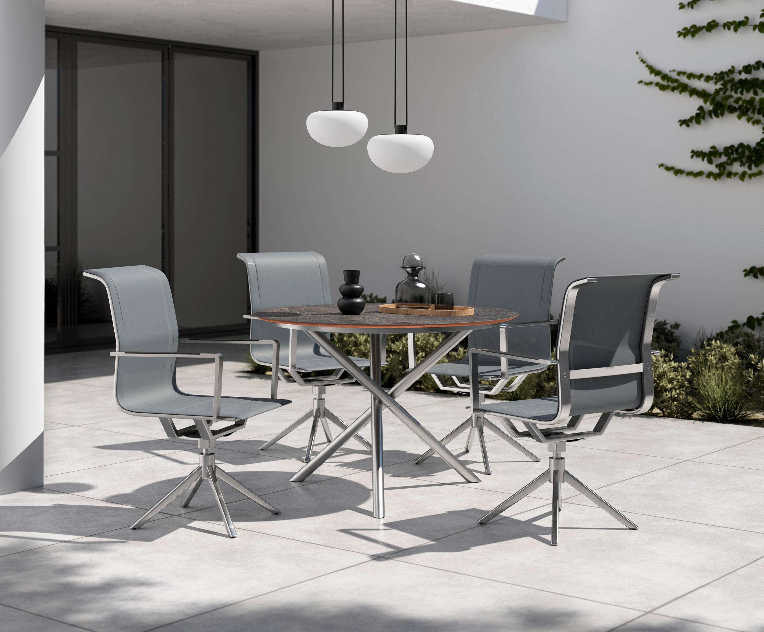GARTENTISCH 110/110/75 cm Metall, Kunststoff rund - Edelstahlfarben, Design, Kunststoff/Metall (110/110/75cm) - Ambia Garden