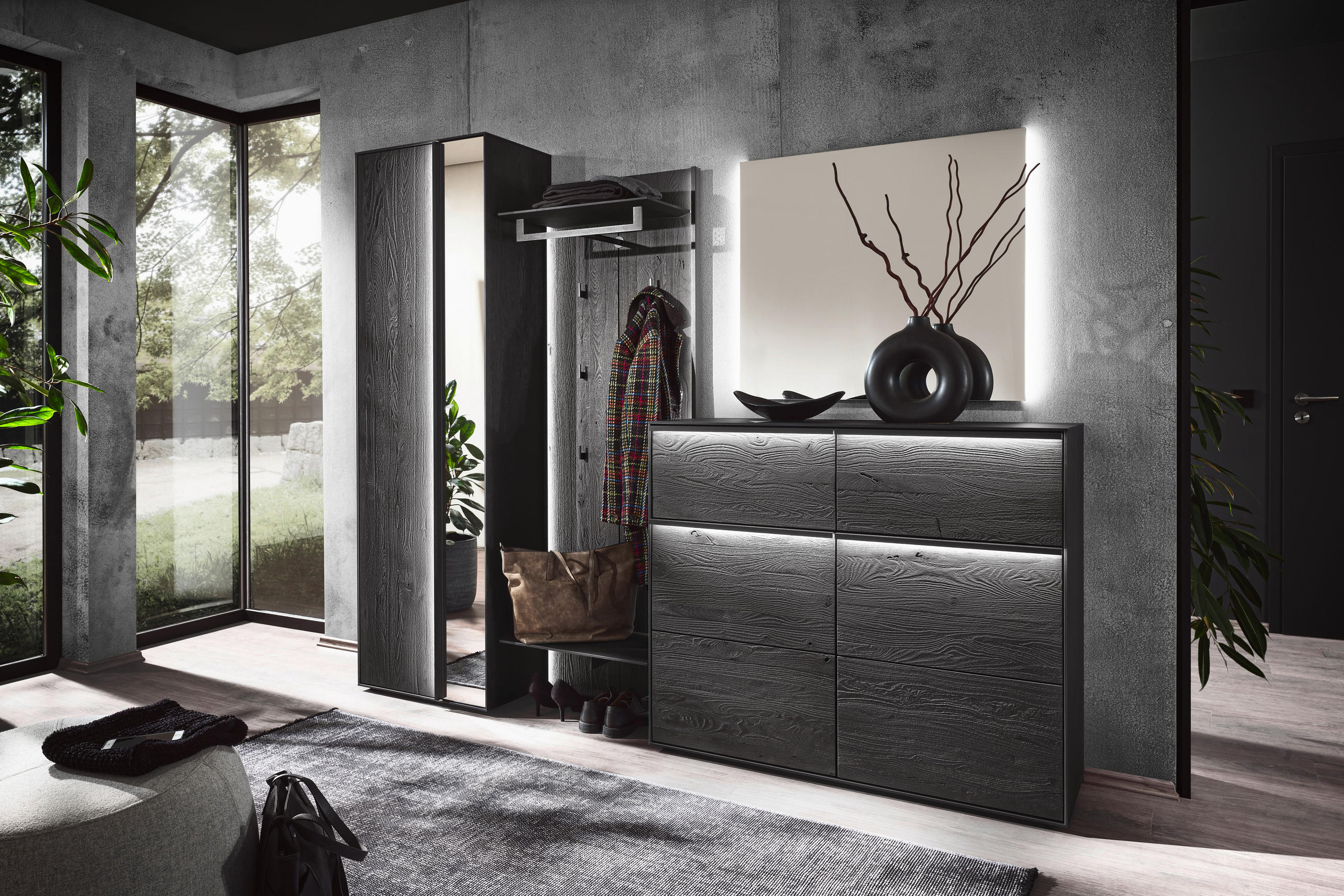 GARDEROBE 4-teilig  in 235/196/39 cm  - Anthrazit, Design, Glas/Holz (235/196/39cm) - Johann Jakob
