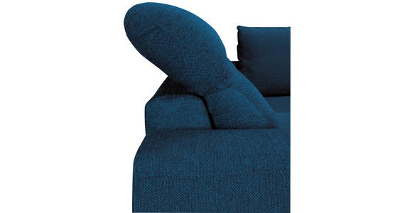 ECKSOFA Blau Chenille  inkl. Zierkissen, Bettkasten, Schlaffunktion, Rücken echt, Kopfteilverstellung, Liegefläche im Originalstoff  - Blau/Schwarz, KONVENTIONELL, Textil/Metall (266/185cm) - Carryhome