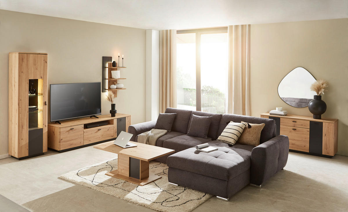 ECKSOFA in Mikrofaser Anthrazit  - Chromfarben/Anthrazit, Design, Kunststoff/Textil (278/193cm) - Hom`in