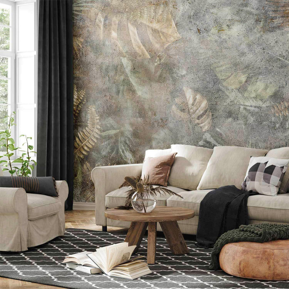 FOTOTAPET 400/280 cm  - gråvit/salviagrön, Lifestyle, textil (400/280cm) - artgeist