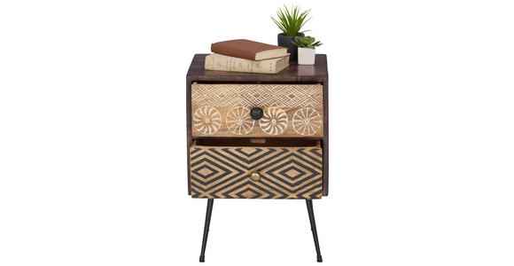 NACHTSCHRANK 40/55/35 cm Mangoholz massiv - Dunkelbraun/Messingfarben, LIFESTYLE, Holz/Metall (40/55/35cm) - Landscape
