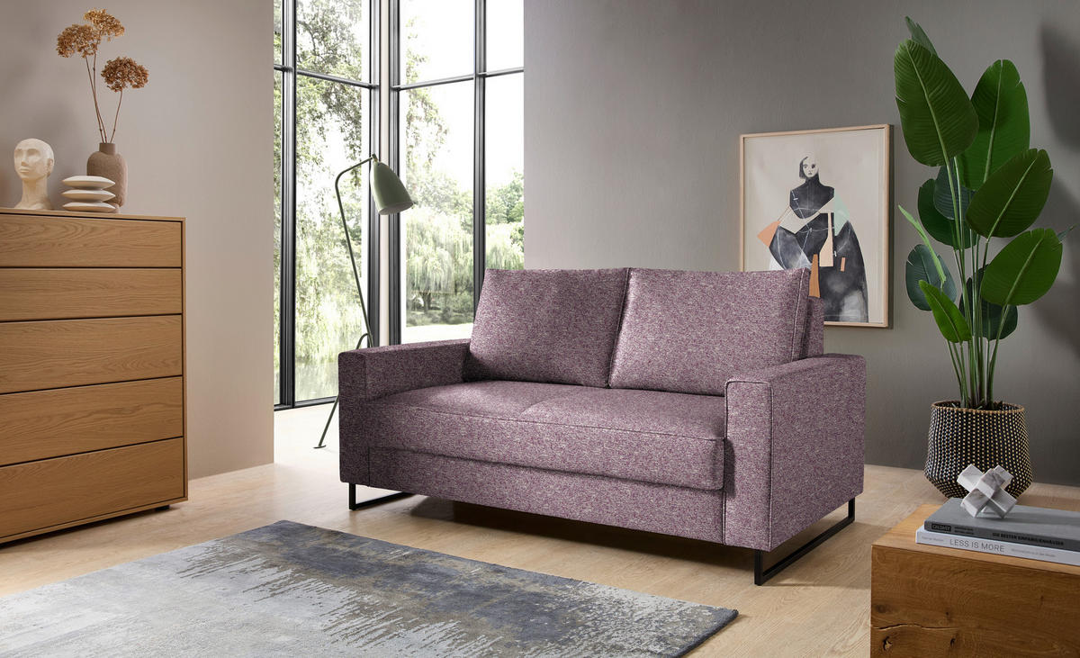 SCHLAFSOFA  in Flachgewebe Beere  - Beere/Schwarz, Design, Textil/Metall (174/90/95cm) - Bali