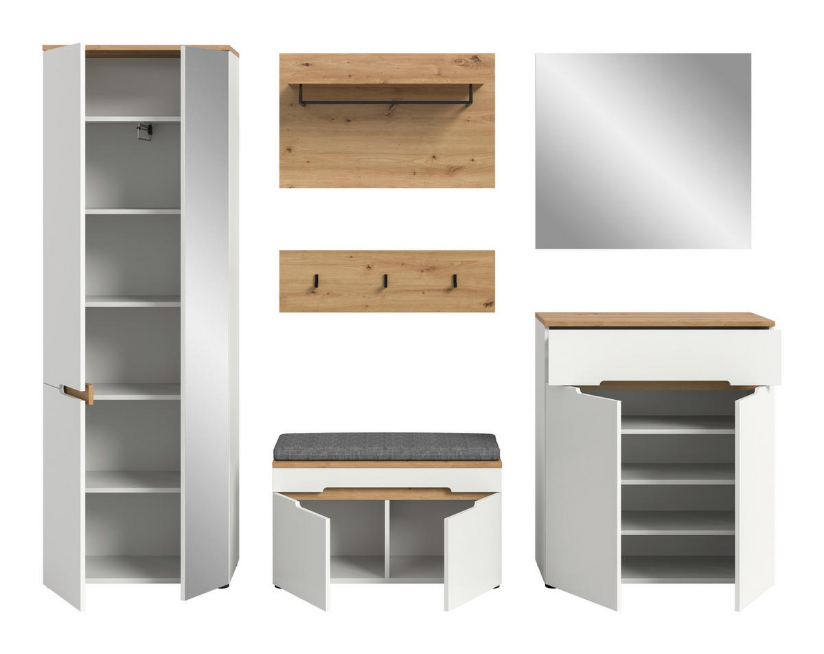 GARDEROBE 6-teilig  in 255/190/37 cm  - Weiß/Eiche Artisan, Design, Holzwerkstoff (255/190/37cm) - MID.YOU
