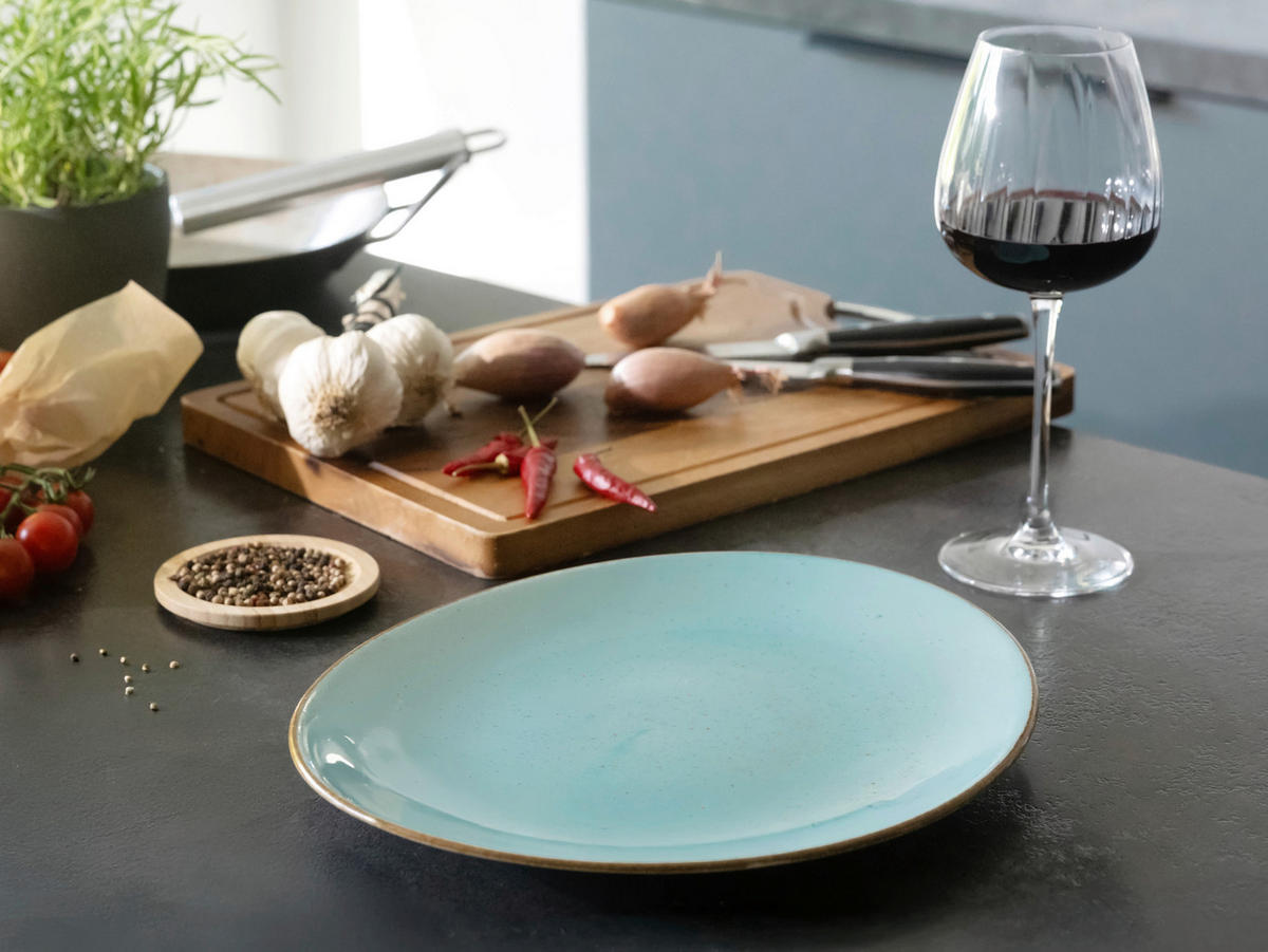 STEAKTELLERSET Vintage Nature Aqua 4-teilig  - Hellblau, Basics, Keramik - Creatable