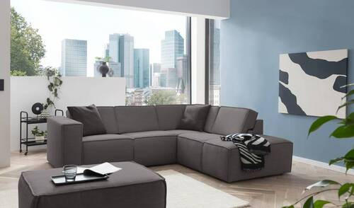 ECKSOFA in Struktur Dunkelgrau  - Dunkelgrau/Schwarz, Modern, Kunststoff/Textil (275/220cm) - Trendmanufaktur