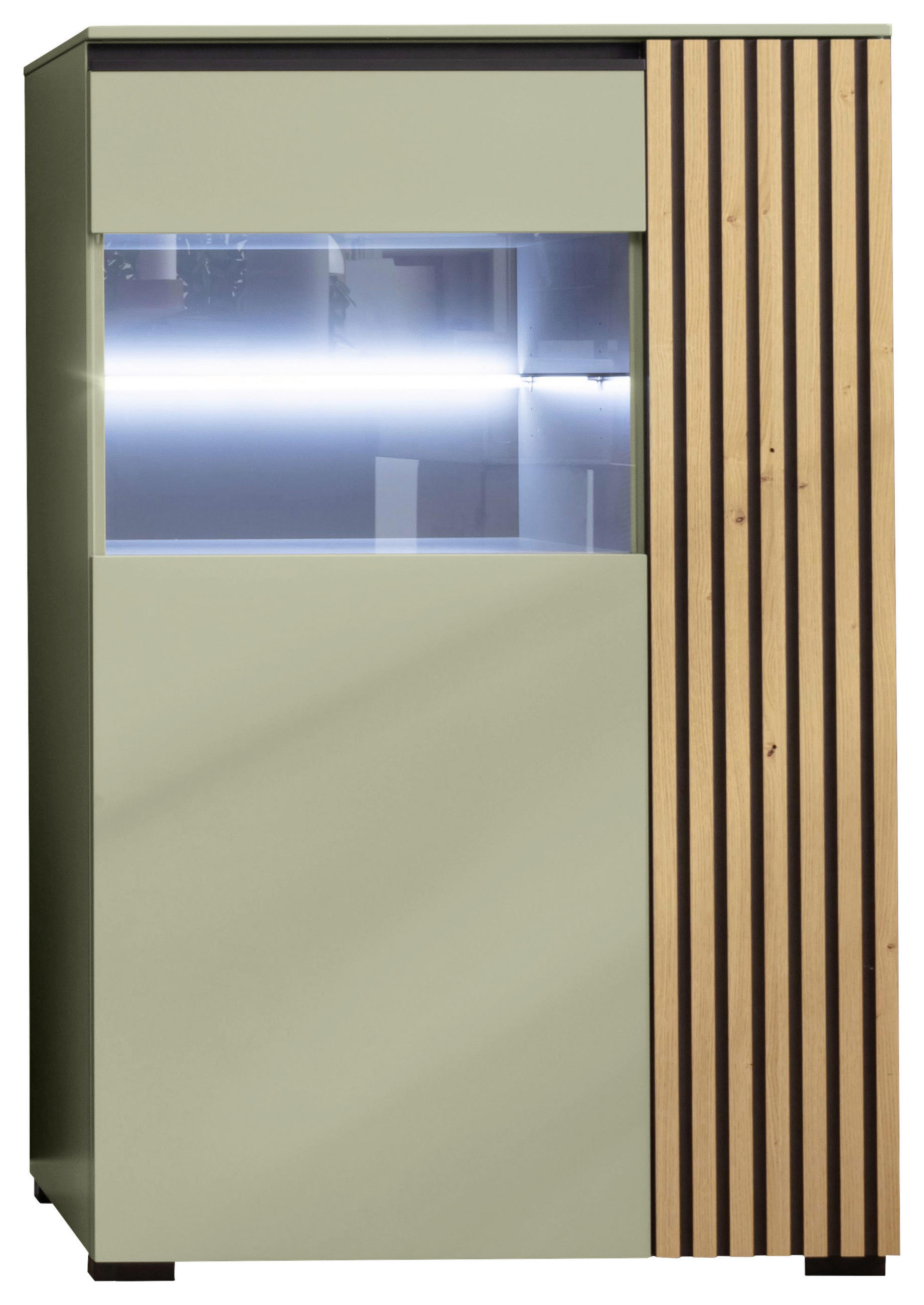 HIGHBOARD Schwarz, Wildeiche, Schilfgrün  87/136/45 cm  - Schilfgrün/Wildeiche, Design, Glas/Holz (87/136/45cm) - Moderano
