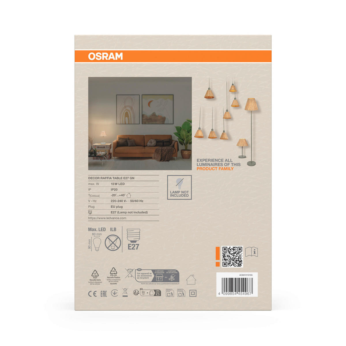 TISCHLEUCHTE 20/33 cm   - Natur, Naturmaterialien/Metall (20/33cm) - Osram