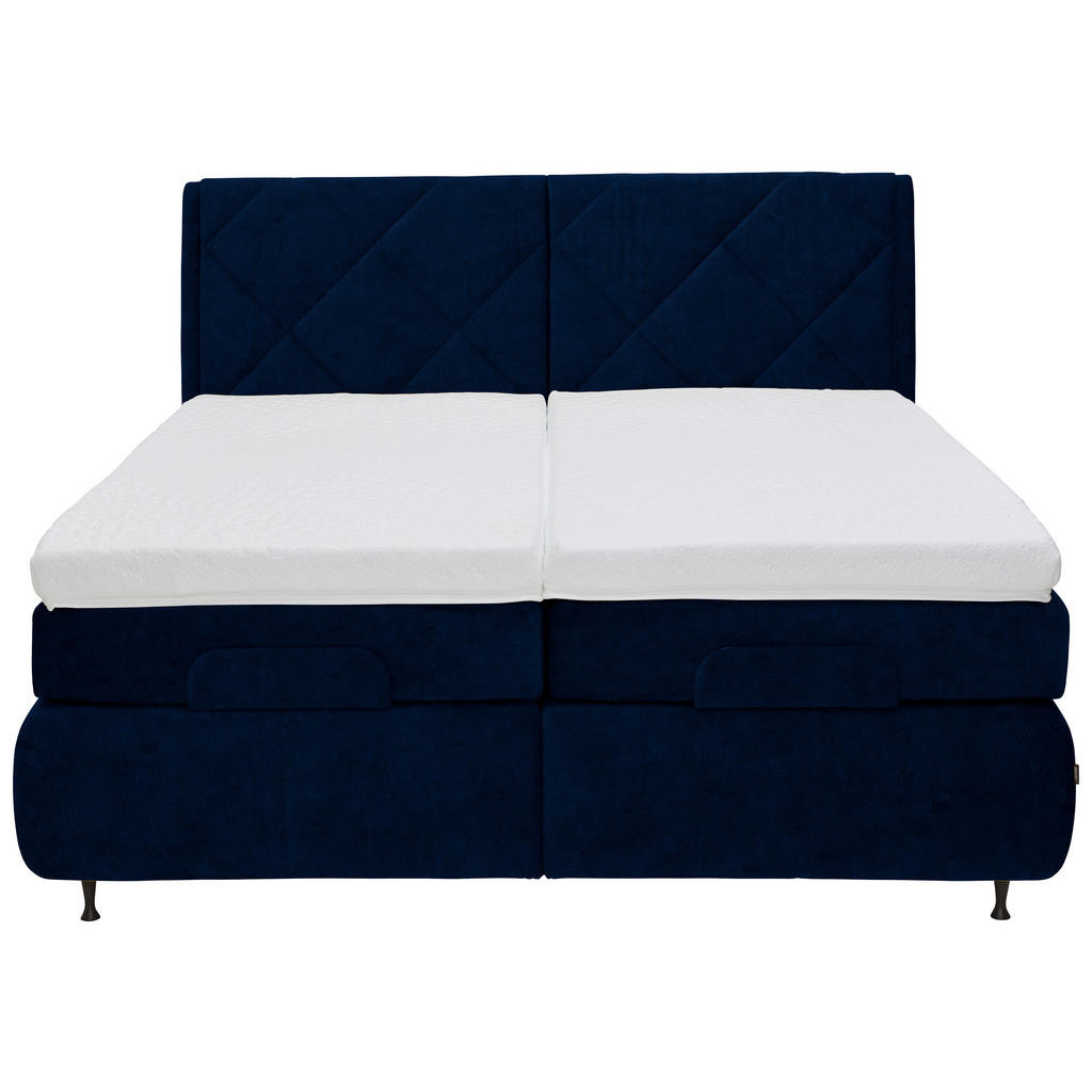 Thumbnail - Dieter Knoll Boxspringbett, Dunkelblau, Textil, H2 + H3, 7-Zonen, Höhe ca. 19 cm, 180x200 cm, Matratze, gepolstertes Kop...