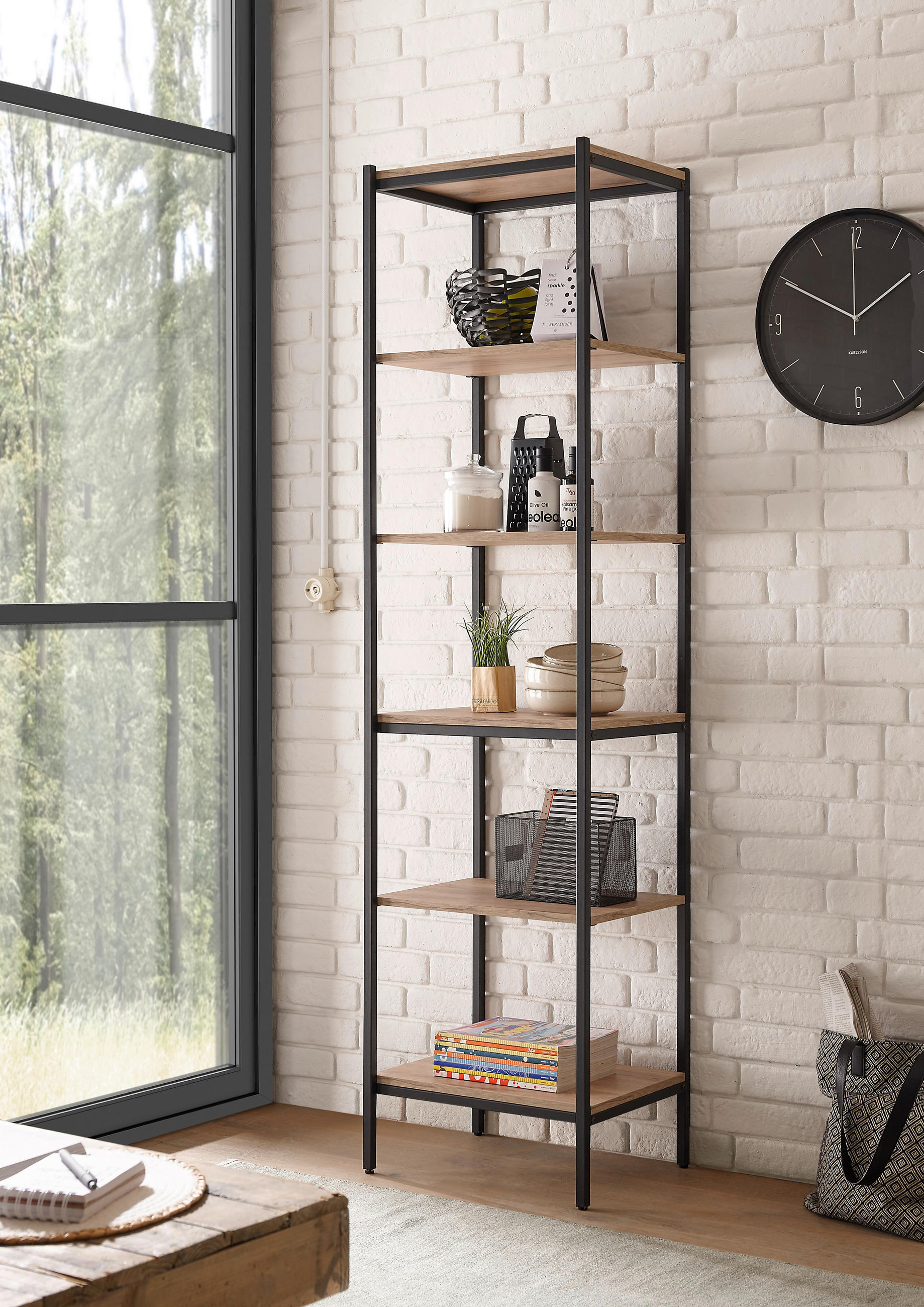 P & B Regal Schwarz, Eiche 50x195x40 cm
