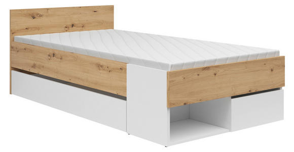 BETT 100/200 cm  in Weiß, Eiche Artisan  - Weiß/Eiche Artisan, KONVENTIONELL, Holzwerkstoff (100/200cm) - Xora