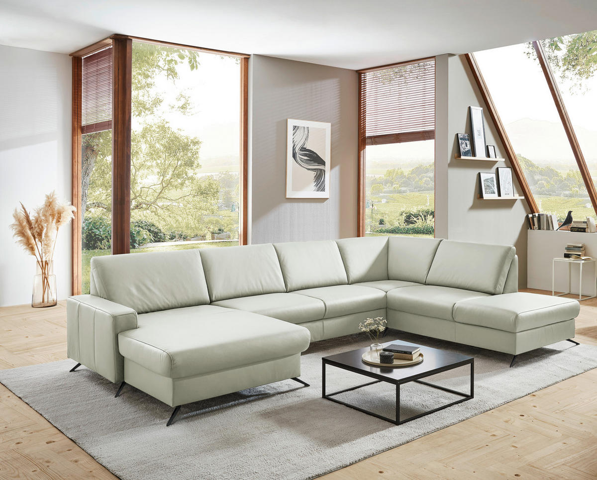 WOHNLANDSCHAFT in Echtleder Silberfarben  - Silberfarben/Schwarz, Design, Leder/Metall (165/339/233cm) - Beldomo Premium